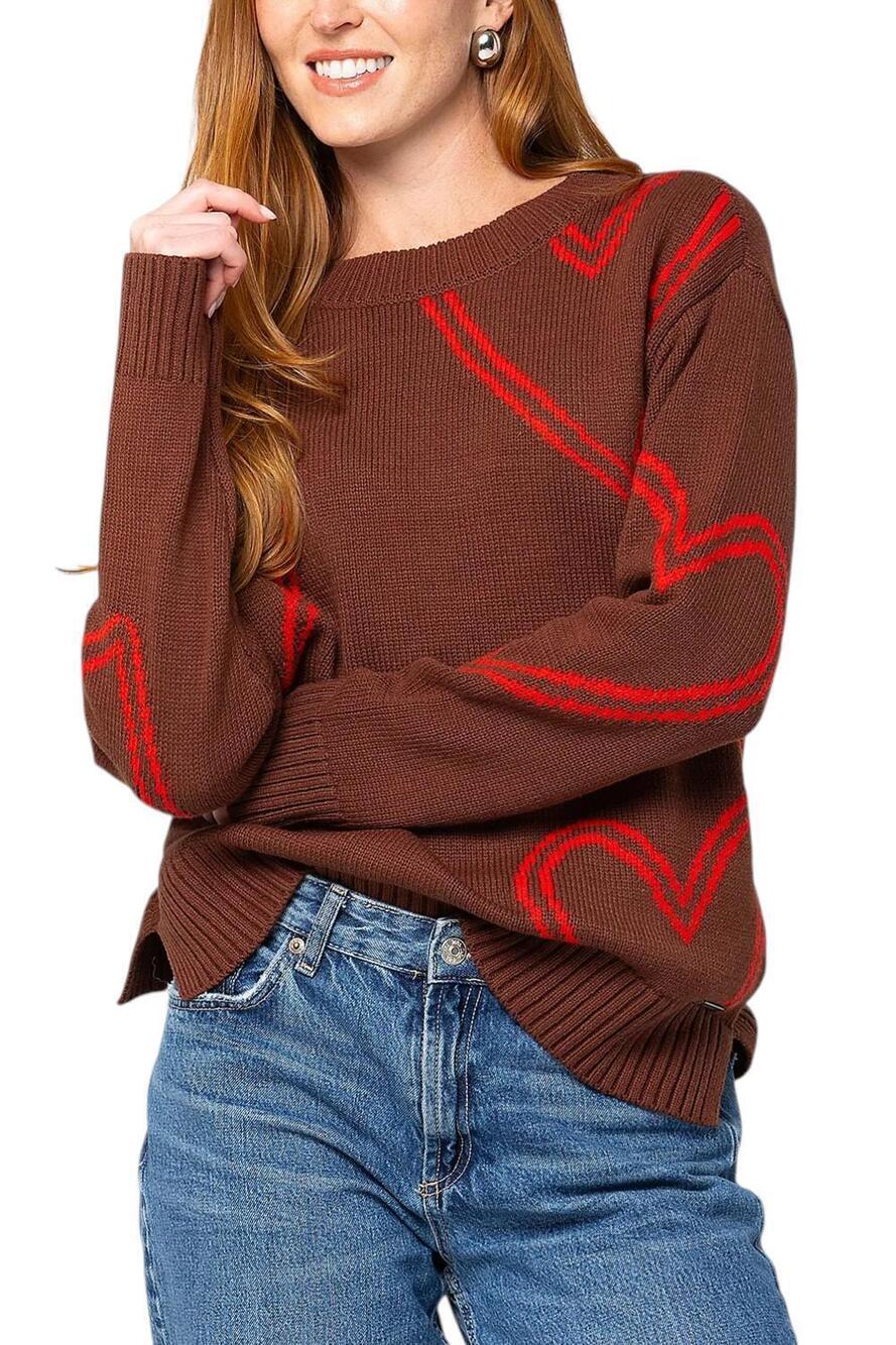 Peace Love World Women's Motif Intarsia Pullover Sweater Heart - Regular